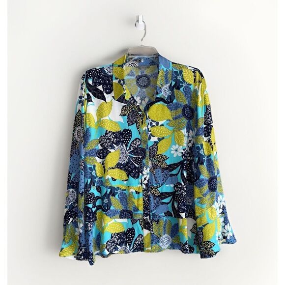 Habitat Floral Blouse Top Flare Flutter Sleeve Tiered Artsy Drapes Classic Large - Picture 3 of 16